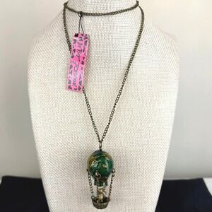 NWT BETSEY JOHNSON Hot Air Balloon Pendant Necklace Bronze Green Whimsi Fairy
